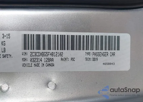 2015 Dodge Charger Se from USA, damaged, VIN 2C3CDXBG5FH812102